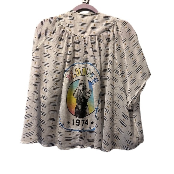 Blondie cardigan up cycle blue white oversized flowing - Picture 1 of 12